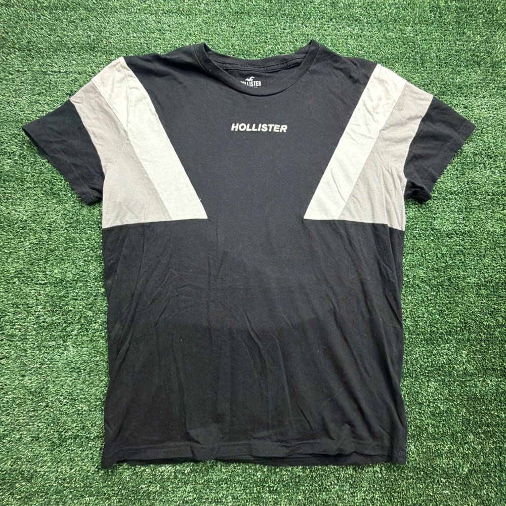 Hollister Mens Colorblock Logo Graphic T-Shirt Black Grey White Size M